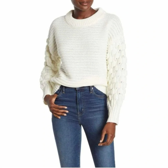 NEW Elodie Basketweave Sleeve Pullover Knit Oversized Sweater Ivory Size S - Picture 8 of 8